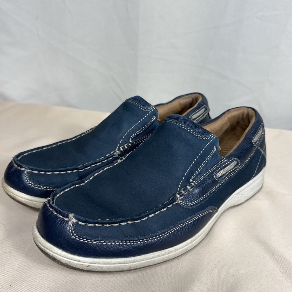 Florsheim Navy Leather Slip On Moc Toe Boat Shoes Casual Men’s 10.5 M Heritage